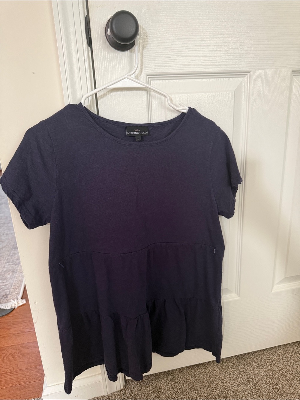 Nursing Queen Navy Short Sleeve Tiered Nursing Top